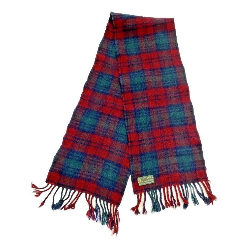 Authentic Vintage Tweedmill British Lambswool Wool Fringe Scarf Muffler 50”x8.5”